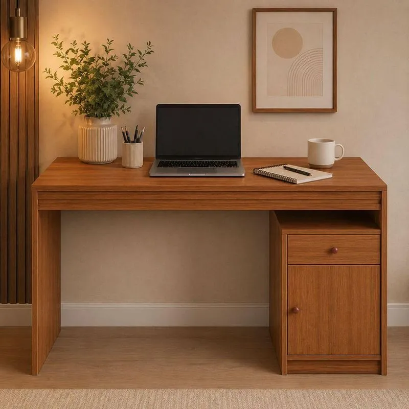 Mesa De Estudo Retangular Focus Moderno 1 Gaveta MDF 120cm Naturalle