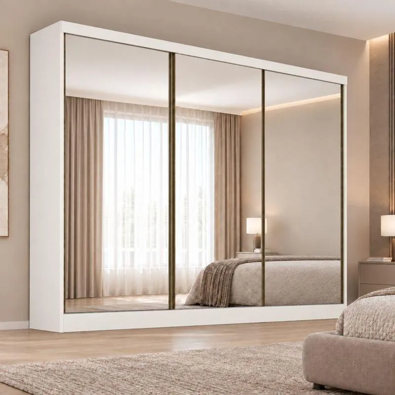Guarda Roupa Casal Jeri 3 Portas De Correr 6 Gavetas Mdf Branco