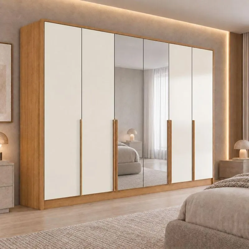Guarda Roupa Casal Itaúnas 6 Portas De Bater 6 Gavetas MDF Off White