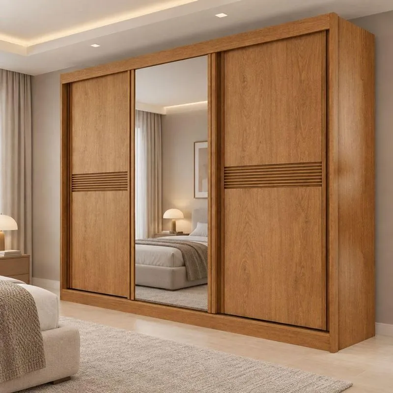 Guarda Roupa Casal Angra 3 Portas De Correr 6 Gavetas MDF Laqueado Marrom