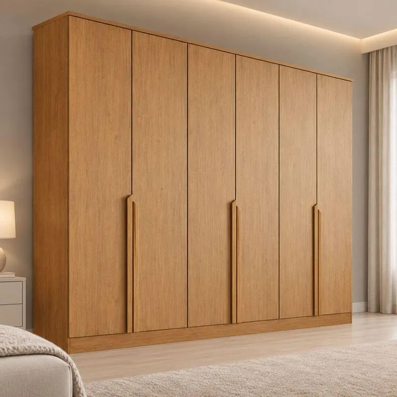 Roupeiro Casal Buzios 6 Portas 6 Gavetas MDF Laqueado Marrom