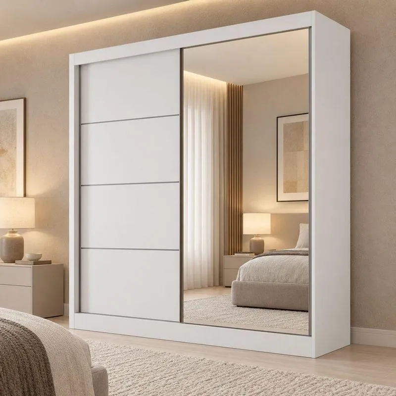 Guarda Roupa Prado 2 Portas De Correr 3 Gavetas MDF Branco