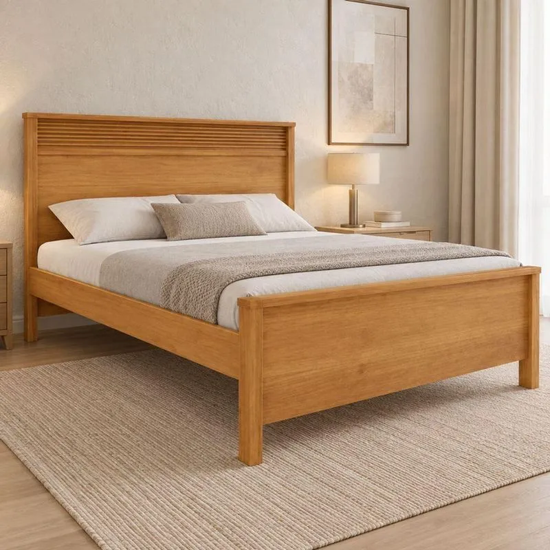Cama Casal Ibiti Cabeceira Ripada Marrom Bianco