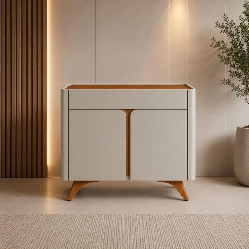 Buffet Aparador Prestígio Moderno 2 Portas 1 Gaveta MDF 92cm Off White