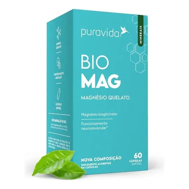 5x Bio Mag Magnésio Quelato Bisglicinato (60 Softgels) Purav
