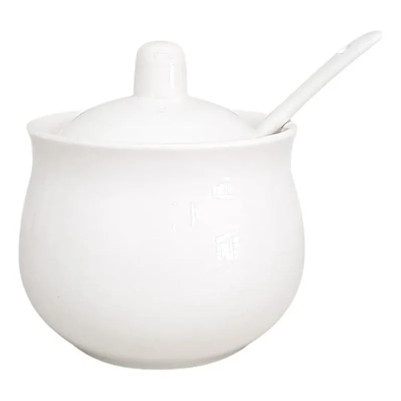 10x Acucareiro Porcelana Branca Porta Acucar 170gr Com Colh