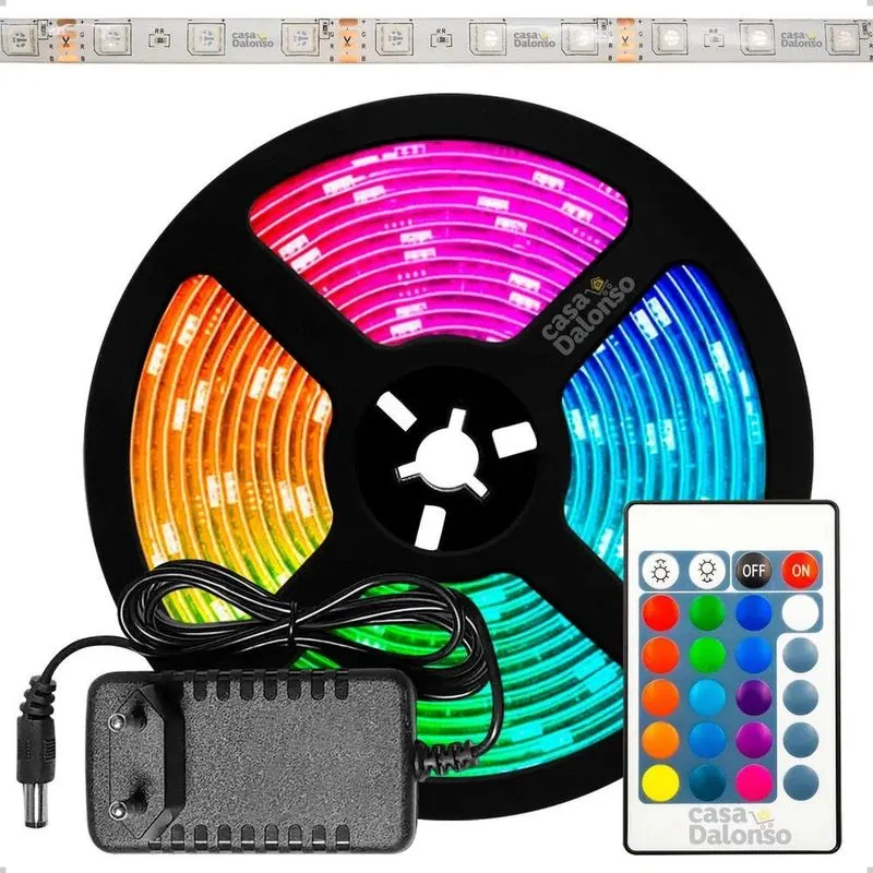 3x Fita Led 5050 Rgb Colorida 5mt 16 Cores + Fonte + Control