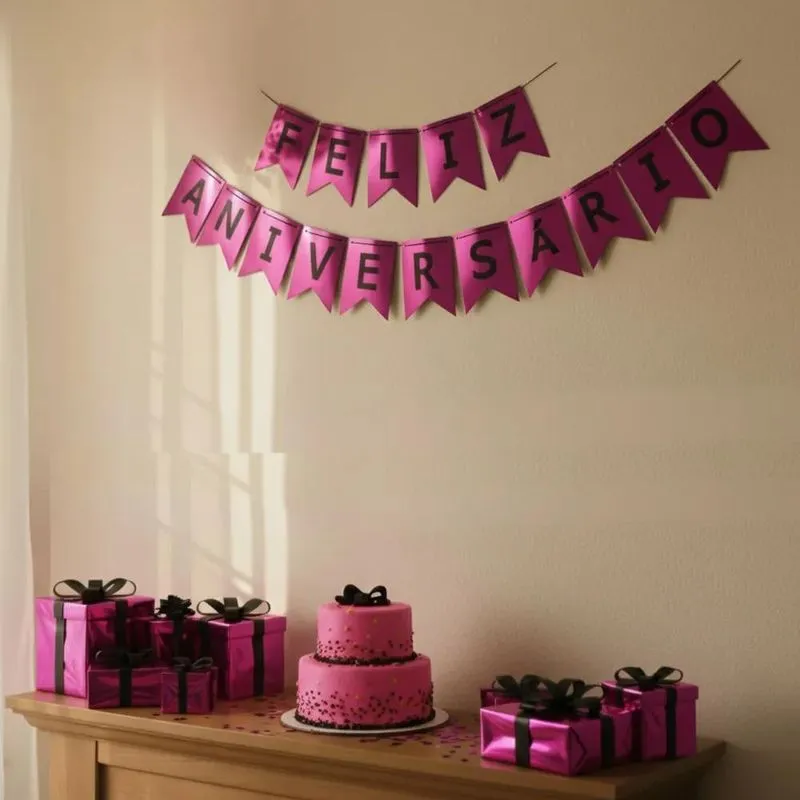 Faixa Feliz Aniversário - Dourado Bandeira Feliz Aniversário