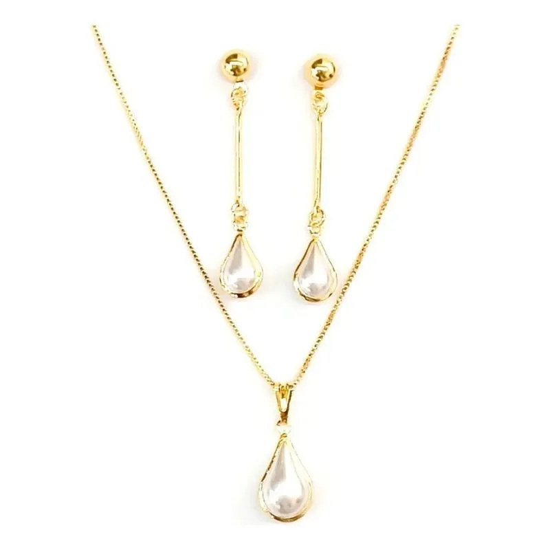 5x Brinco Gota + Colar Folheado A Ouro 18 K