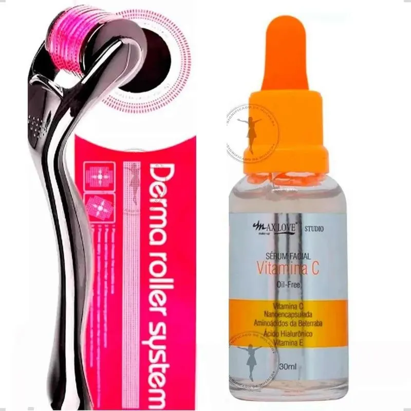 10x Kit Microagulhamento Dermaroller + Vitamina C Hialuroni