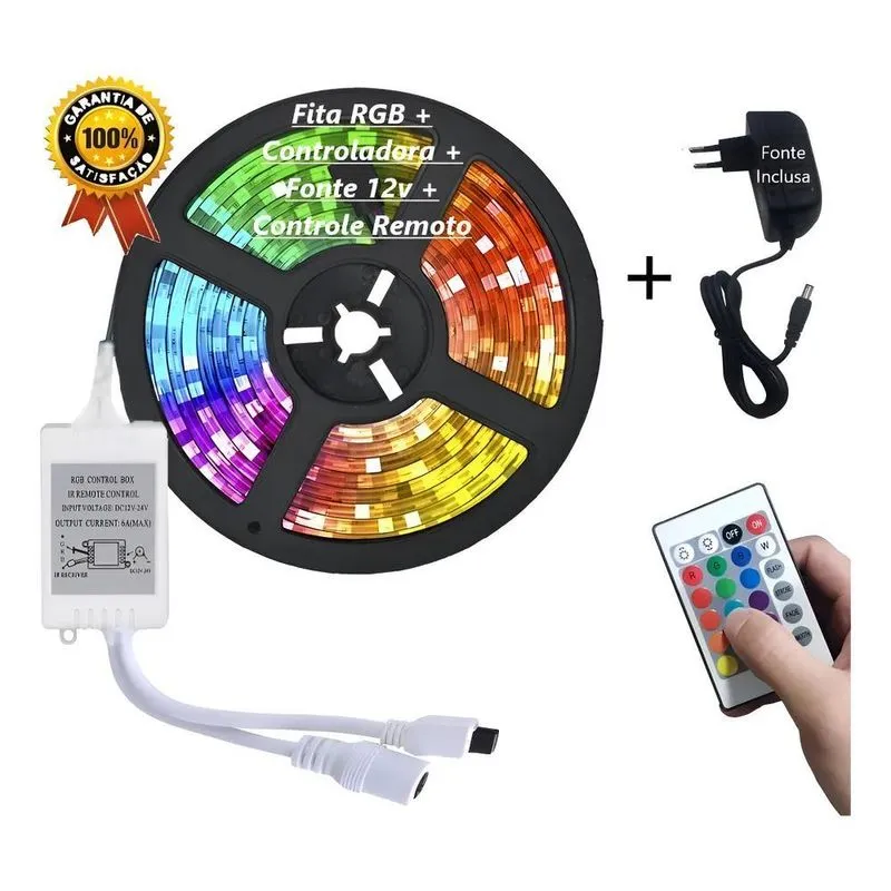 Fita De Led Completa Automotiva Residencial Rgb 3528 16 Core