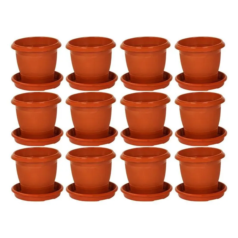 12 Vaso Redondo Com Pratinho Numero 13 700ml Marrom Cerâmico
