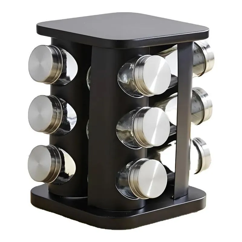 Porta Temperos E Condimentos Giratório Inox Preto 12 Potes