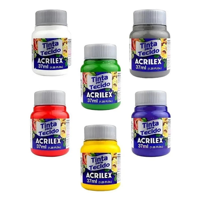 Kit Com 6 Tintas De Tecido Tela Pintura Acrilex 37ml