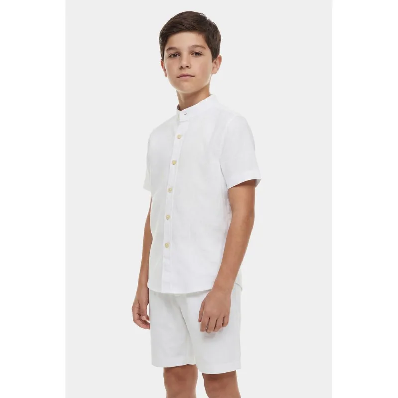 Camisa Manga Curta Infantil Gola Padre Branco - 8