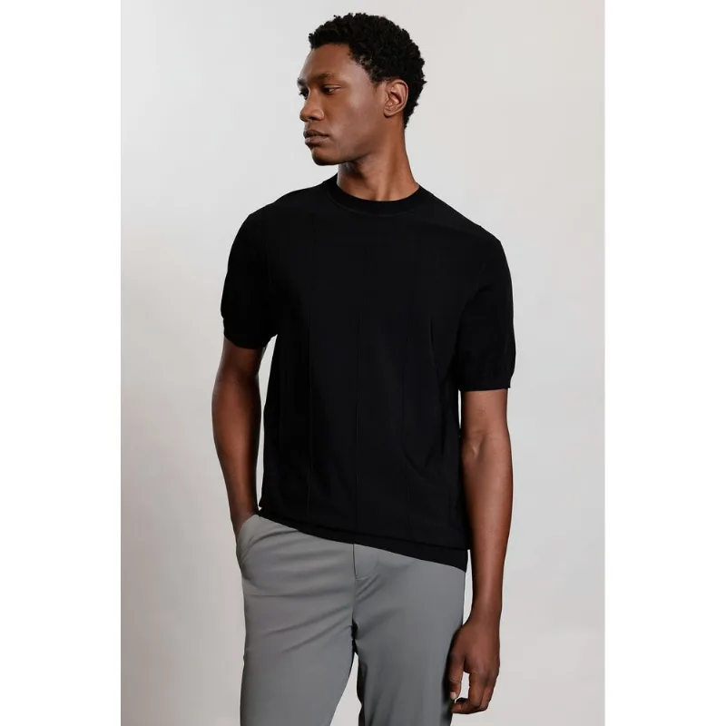 Camiseta Manga Curta Tricot Rayon Jacquard Preto - XGG
