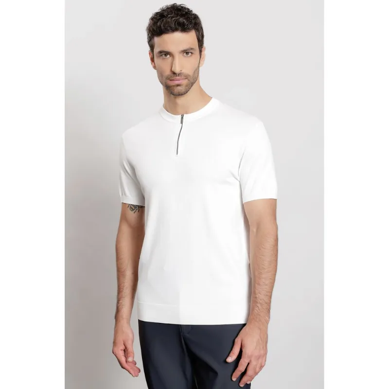 Camiseta Manga Curta Tricot Rayon Ziper Branco Polar - GG