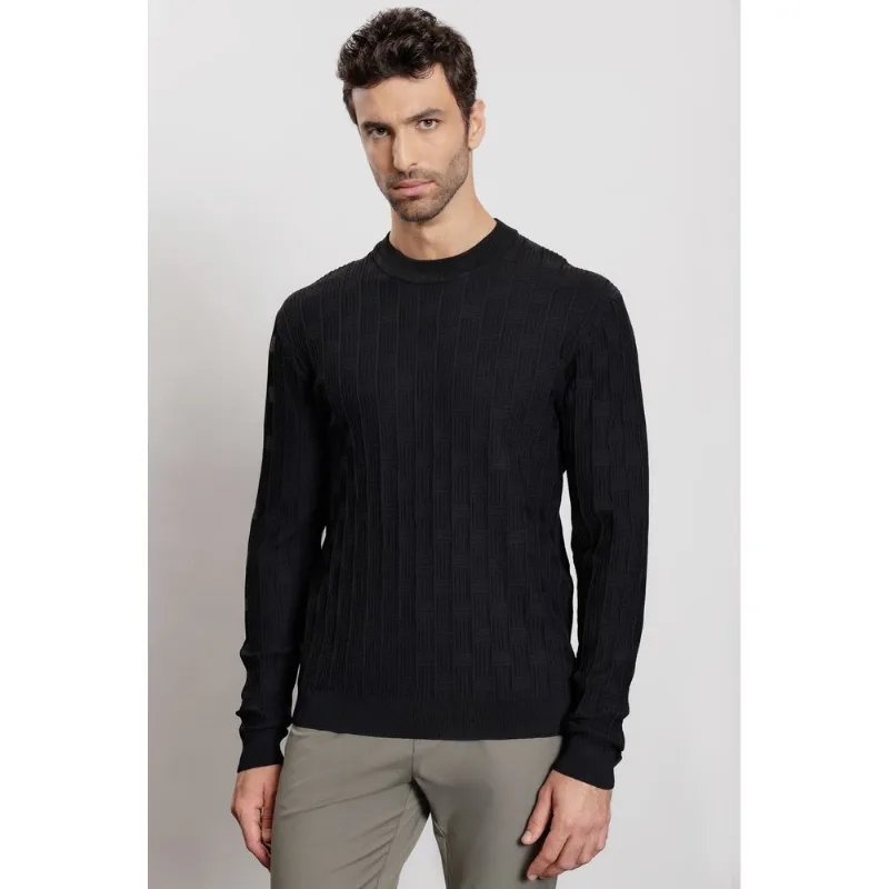 Suéter de Tricot Rayon Quadriculado Preto - G
