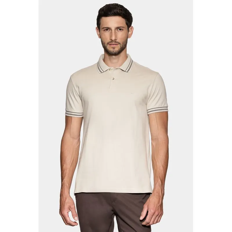 Polo Manga Curta Piquet Gola Listras Off White - XXG