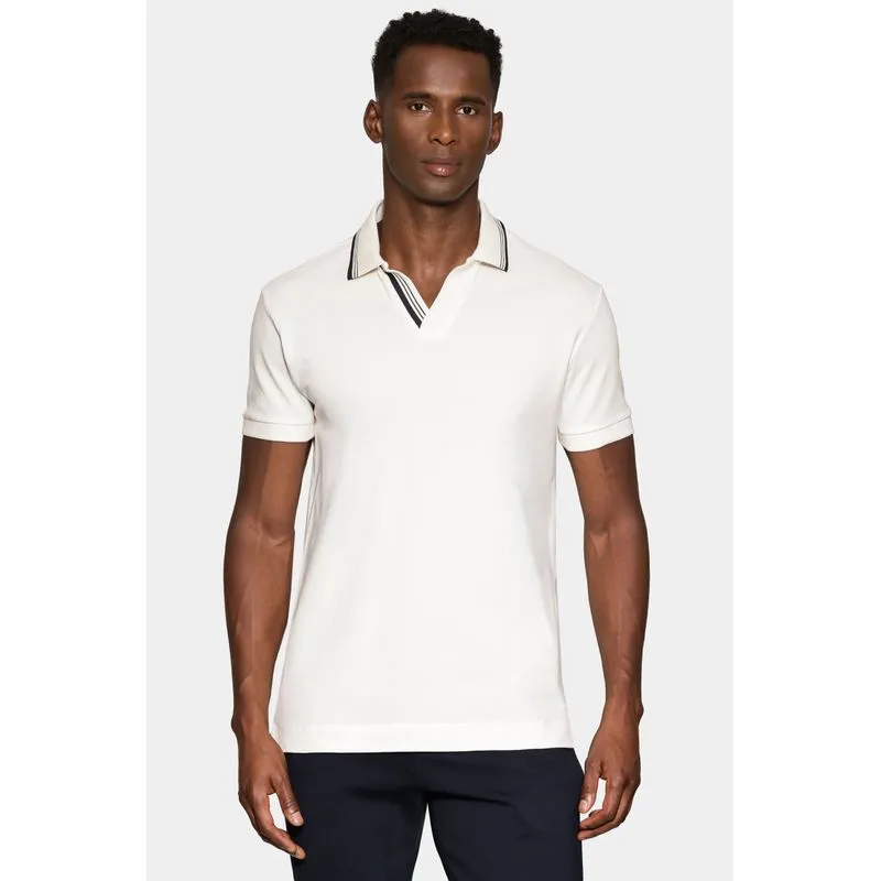 Polo Manga Curta Listras Navy Off White - XXG