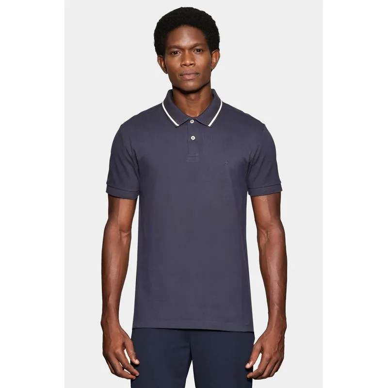 Polo Manga Curta Piquet Gola Navy Navy - M