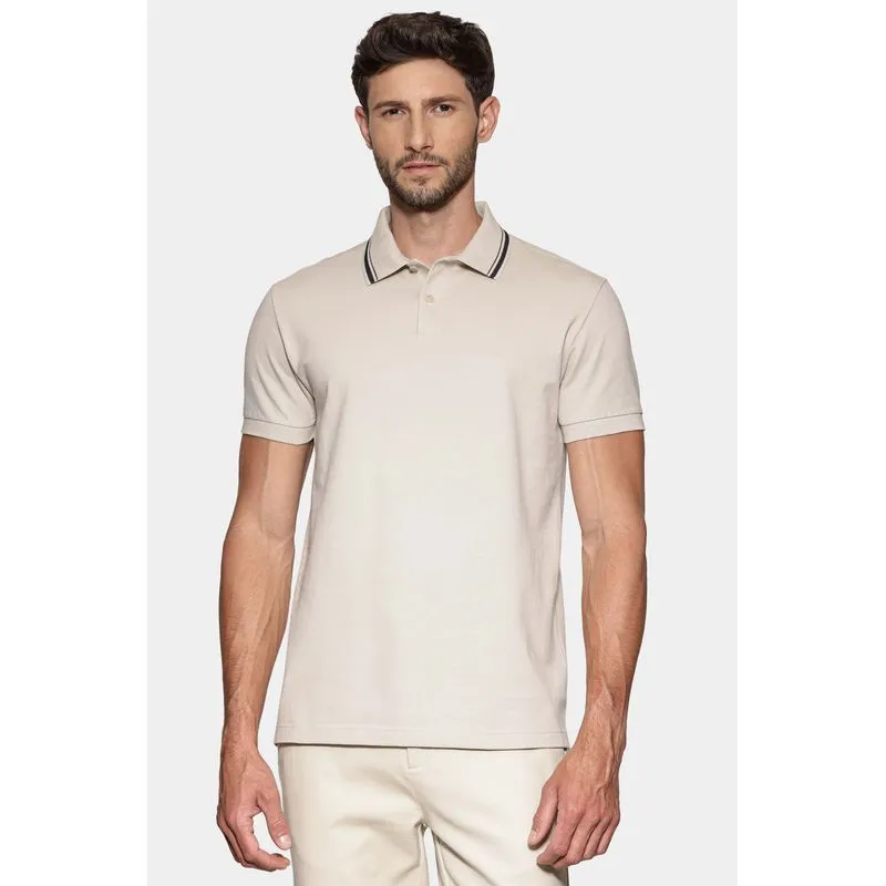 Polo Manga Curta Piquet Gola Navy Marfim 117 - G