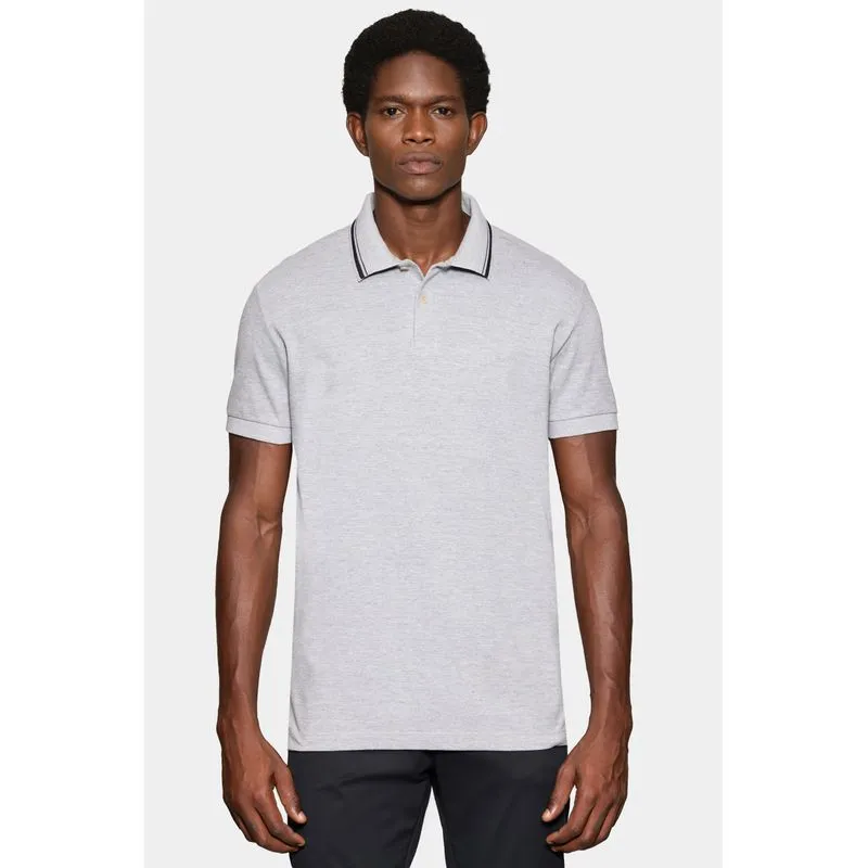 Polo Manga Curta Piquet Gola Navy Cinza Mescla - GG