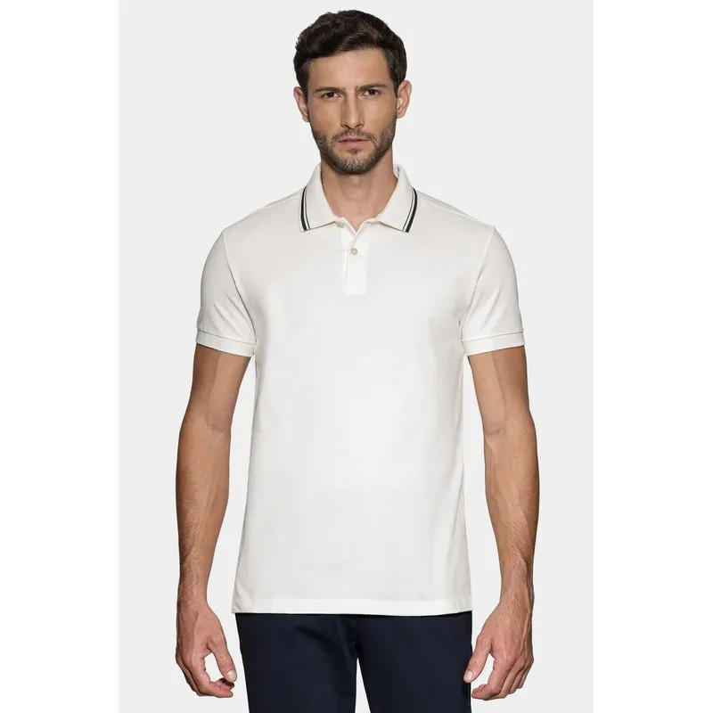 Polo Manga Curta Piquet Gola Navy Off White - GG