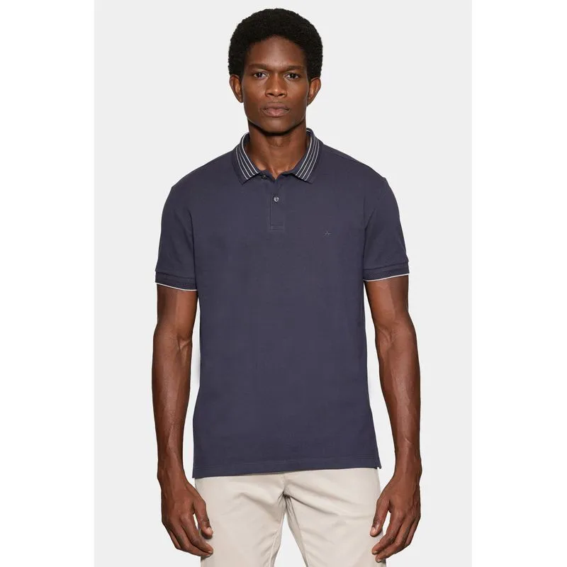 Polo Manga Curta Piquet Gola Listras Navy - GG