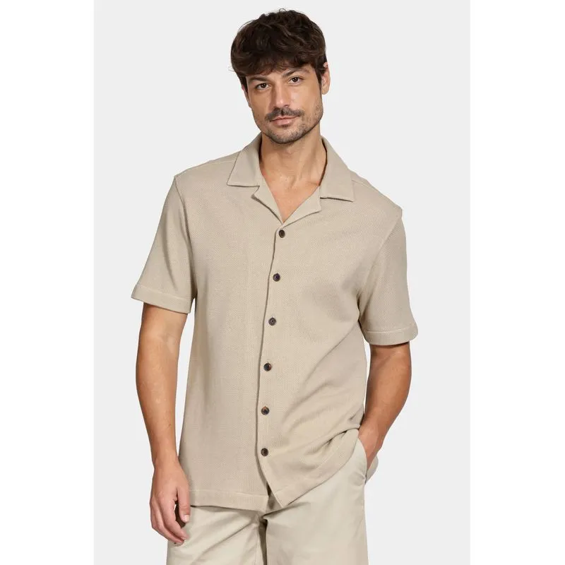 Camisa Bowling Piquet Tricot Areia - P