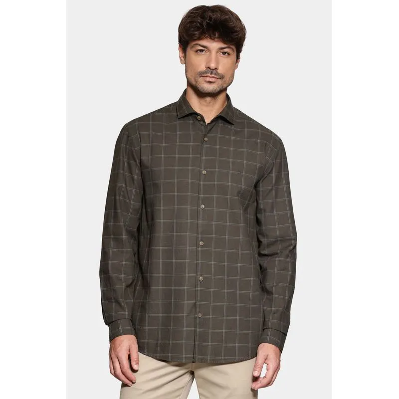 Camisa Regular Xadrez Medio Verde Escuro Com Cinza - XXG