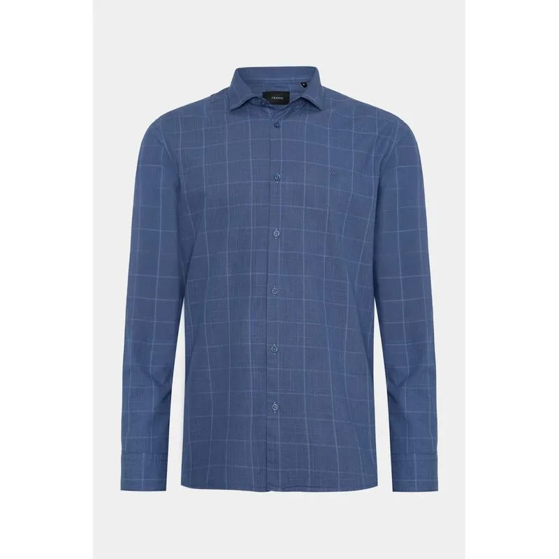 Camisa Manga Longa Regular Xadrez Flamê Azul Com Marinho - GG