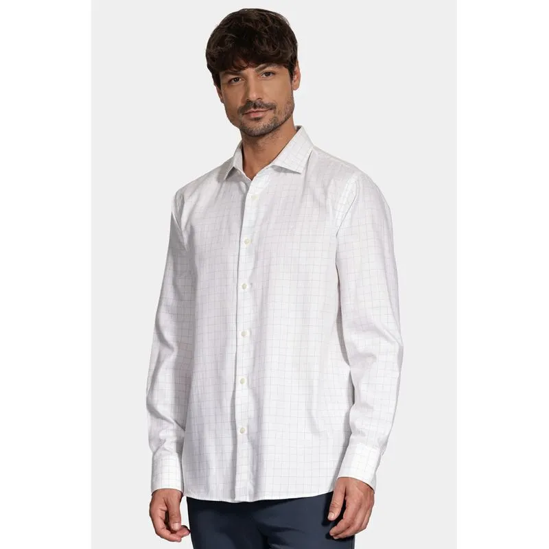 Camisa Manga Longa Regular Xadrez Linhas Branco Com Azul - P
