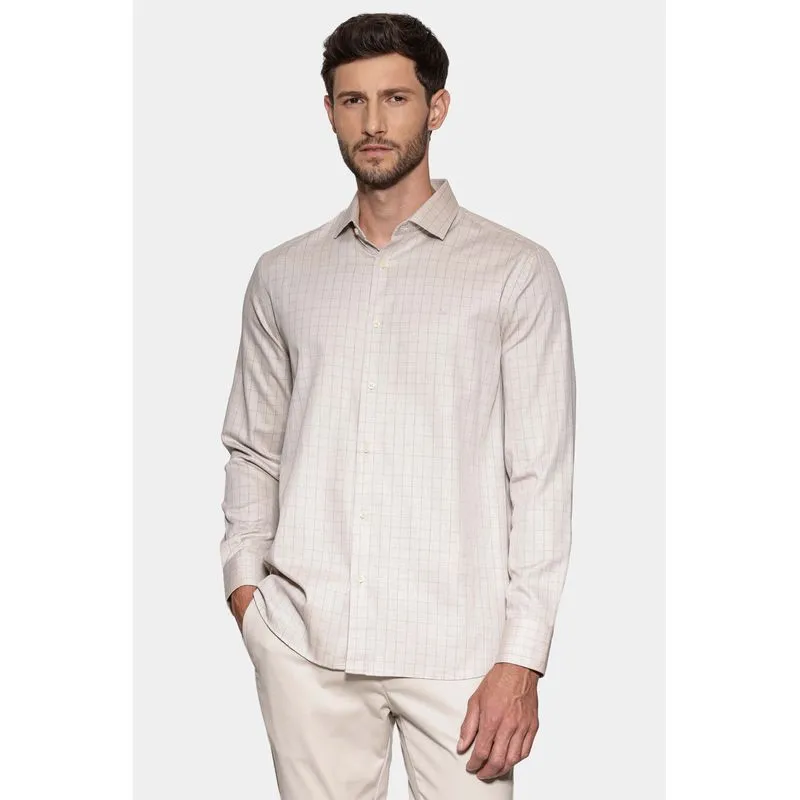 Camisa Manga Longa Regular Xadrez Linhas Caqui Com Fendi - XXG