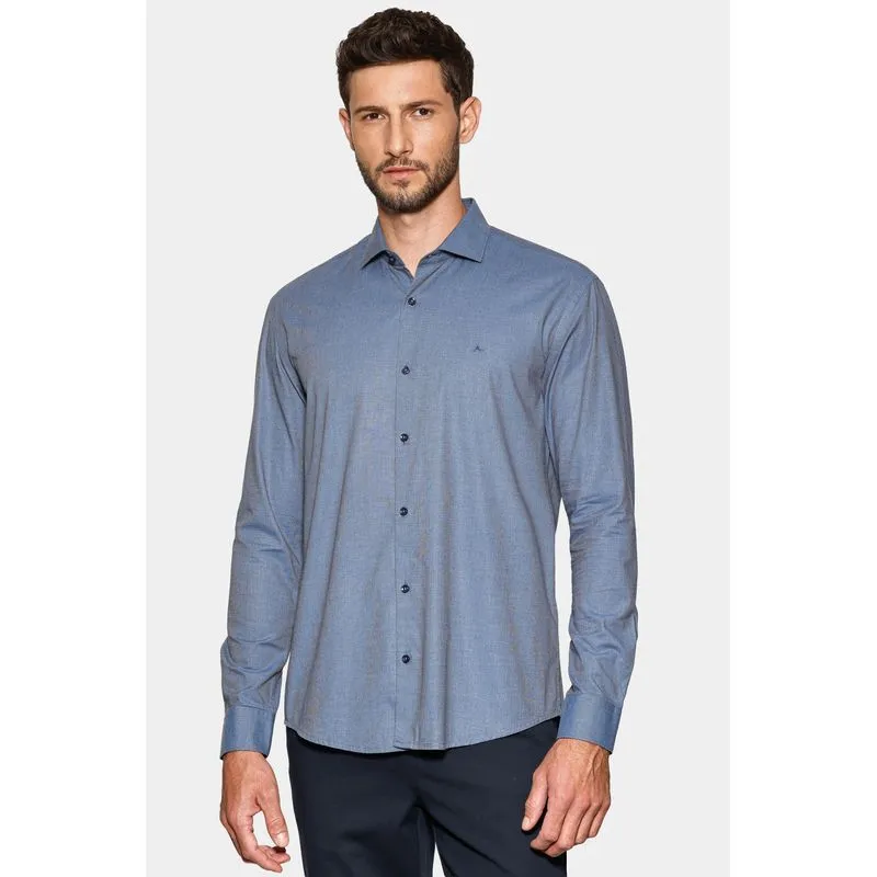 Camisa Manga Longa Slim Fil a Fil Antilia Azul Escuro - P