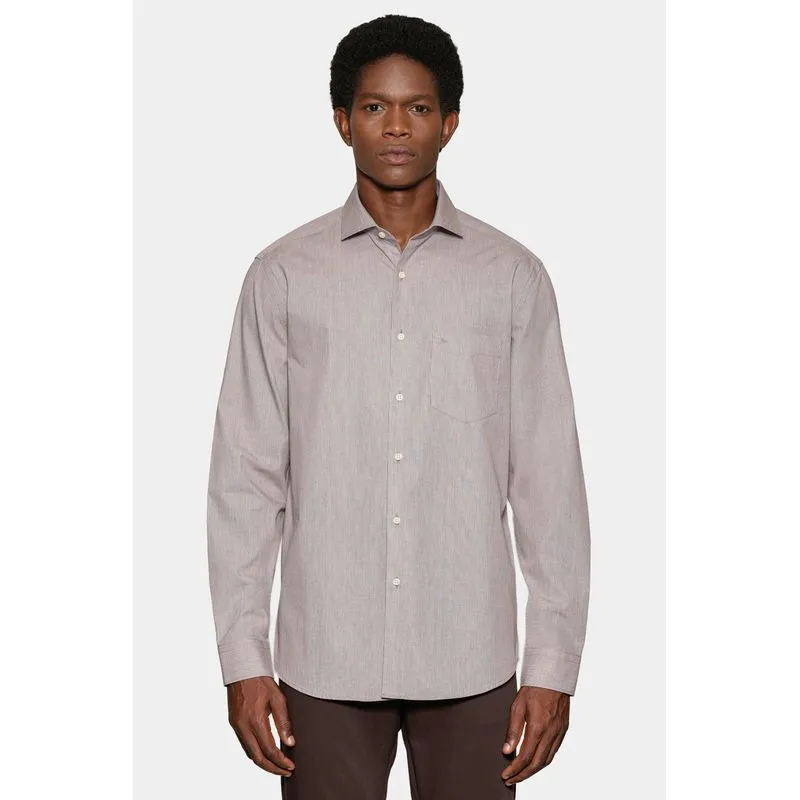Camisa Manga Longa Regular Micro Xadrez Bolso Off White Com Café - P