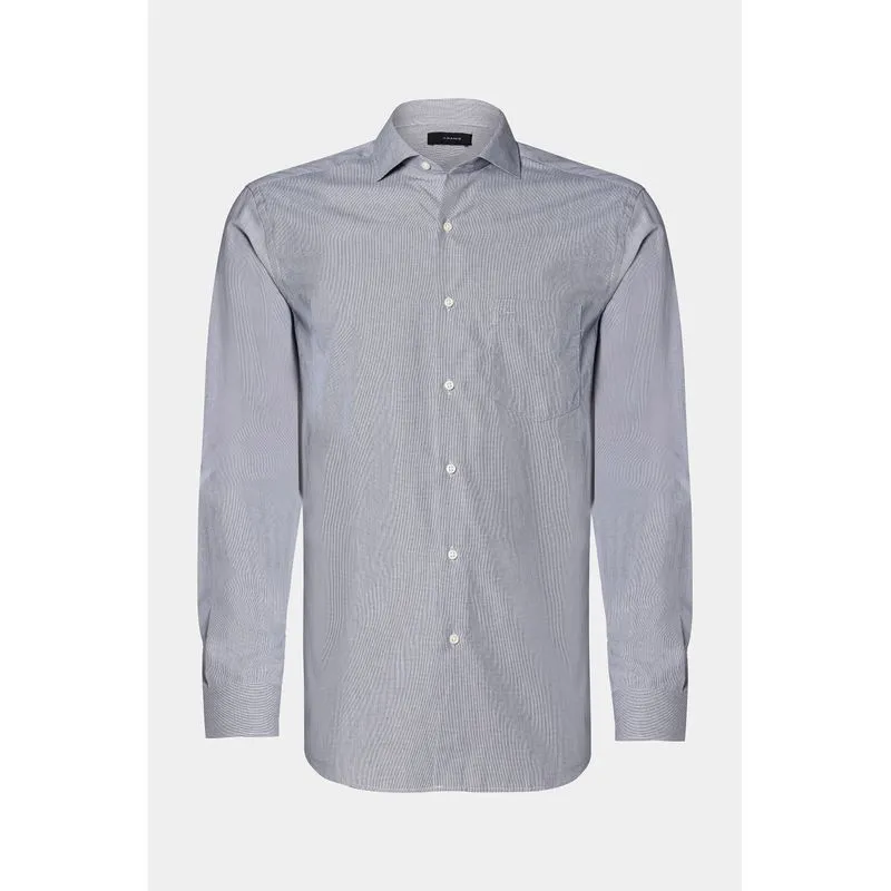 Camisa Manga Longa Regular Micro Xadrez Bolso Azul Com Branco - 5G