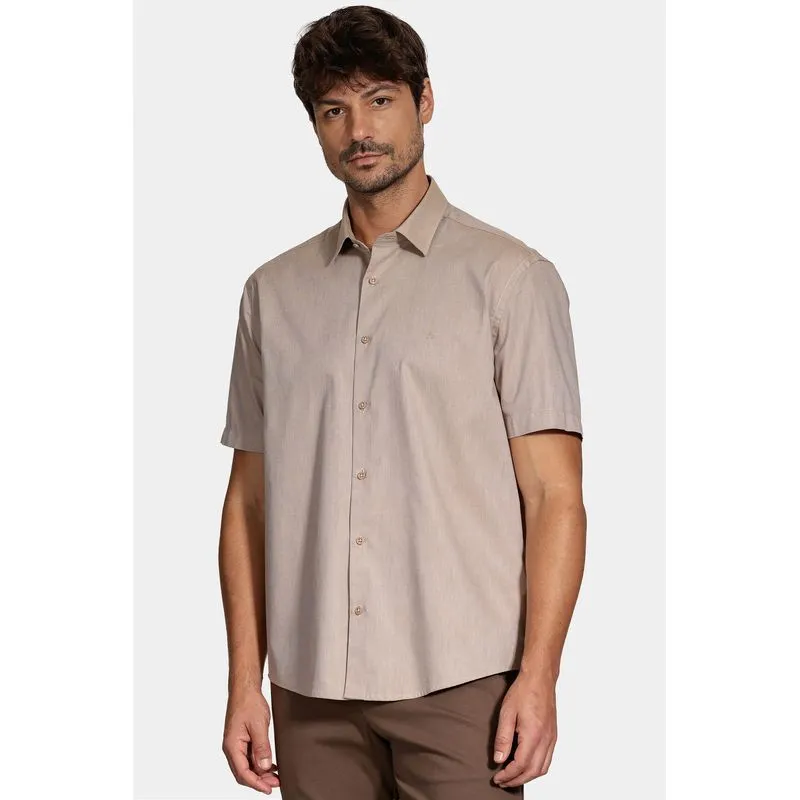 Camisa Slim Manga Curta Fil a Fil Antilia Amendoa - XGG