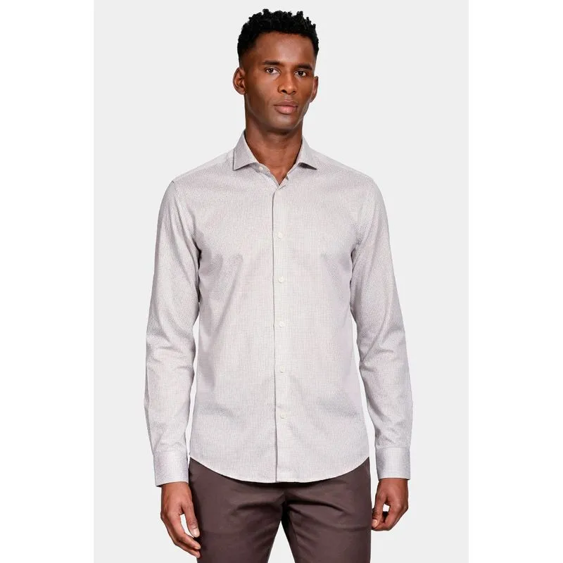 Camisa Manga Longa Slim Maquineta Pontilhada Branco Com Caqui - G