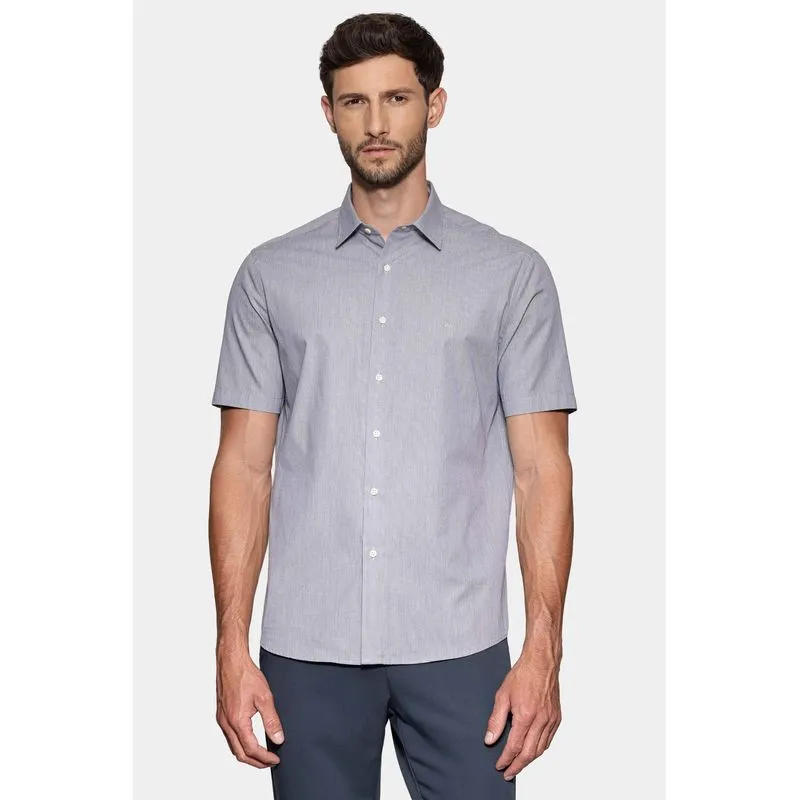 Camisa Manga Curta Regular Micro Xadrez Azul Com Branco - P