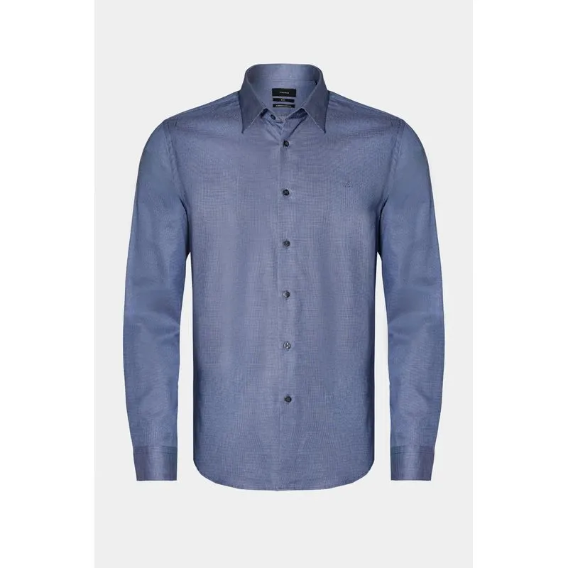 Camisa Manga Longa Slim Maquineta Fio Tinto Azul - XGG