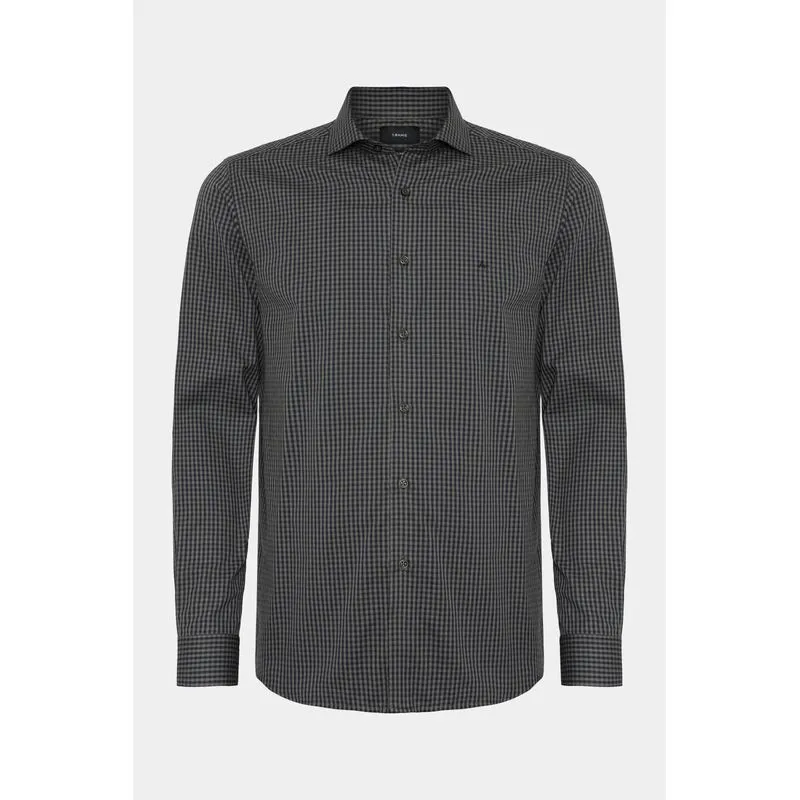Camisa Manga Longa Slim Mini Xadrez Damero Verde/Marinho - XGG