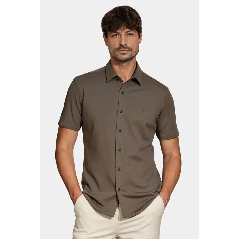 Camisa Manga Curta Slim Malha Mista Italia Verde - M