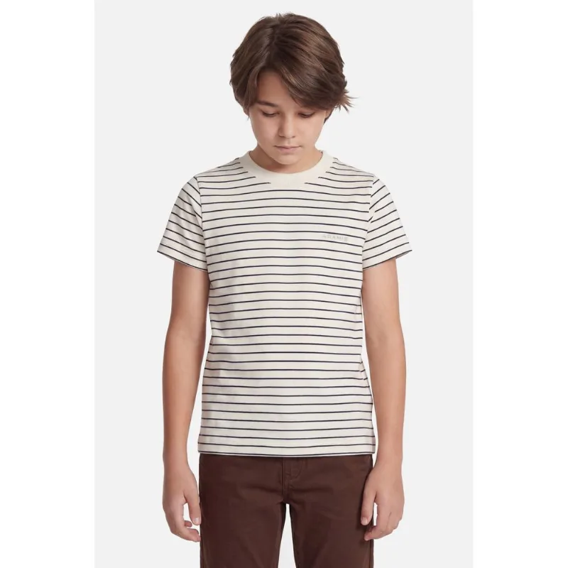 Camiseta Manga Curta Infantil Listras Básica Off White Com Navy - 2