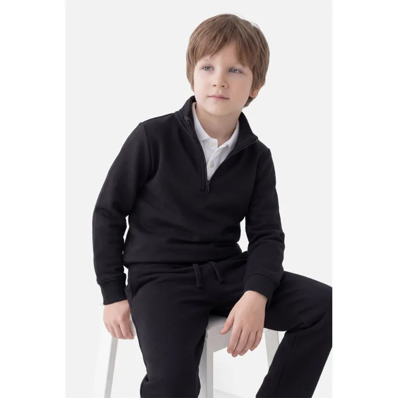 Moletom Manga Longa Infantil Malha 1/2 Zíper Preto - 12