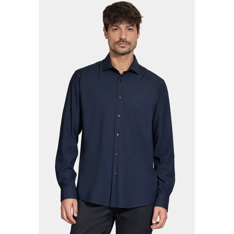 Camisa Manga Longa Slim Poliviscose de Bambu Stretch Marinho Escuro - G