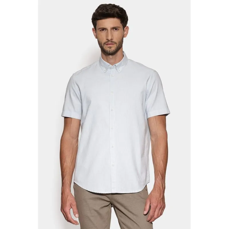 Camisa Manga Curta Slim Oxford Planalto Azul Celeste - M