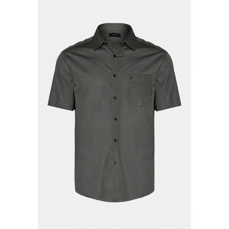 Camisa Manga Curta Regular Micro Xadrez Bolso Preto Com Verde - 5G