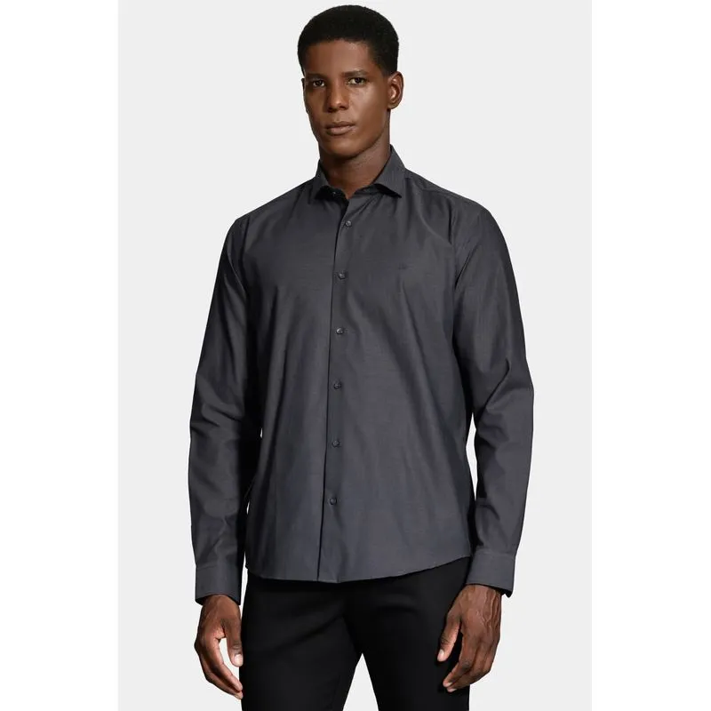 Camisa Slim Fio 50 Egipcio Petronas Cinza Escuro - M