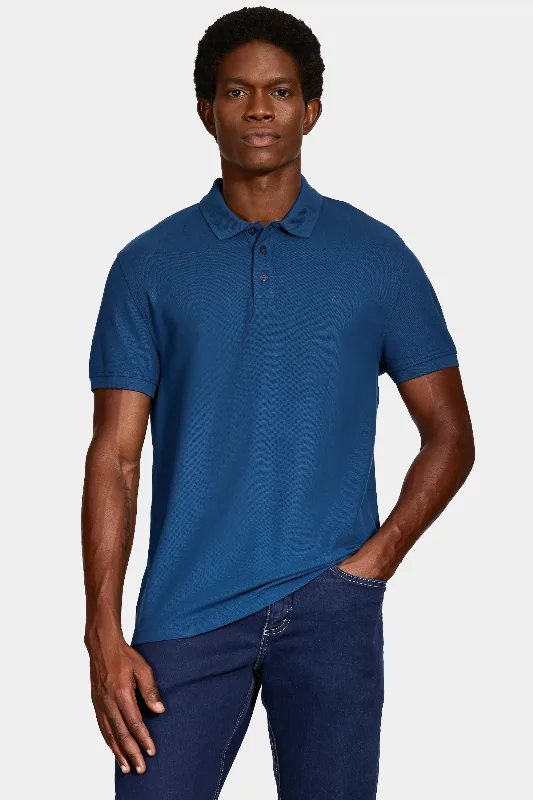 Polo Manga Curta Cotton Piquet Basic Azul Petroleo - M